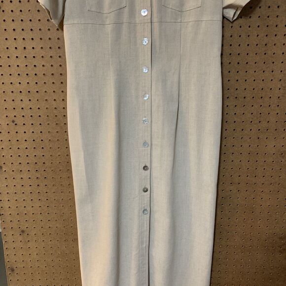 St John's Bay Vintage Utility Shirt Dress 10M Linen Khaki Short Sleeve Collar - Picture 3 of 9